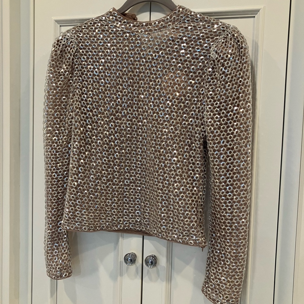 Camila Coelho Nita Silver Sequin Top